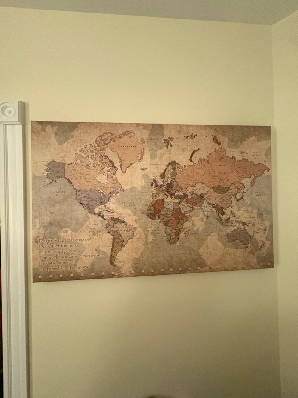 CUSTOM Antique-Style World Map Tapestry in SOFT natural colors